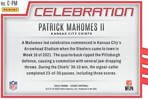 Patrick Mahomes 2022 Pontszám Ünnep Menta Helyezze be a Kártyát 2 Elképzelem a Kansas City Chiefs Szupersztár