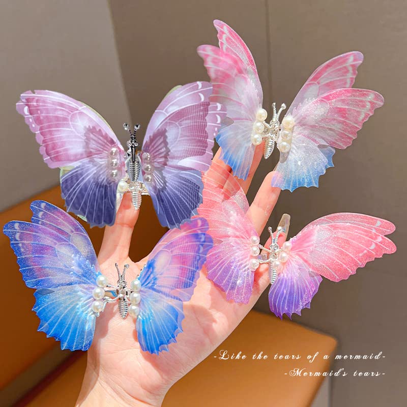Pillangó Haj Karom Klipek a gyerekek, a Nők, 2 Csomag 3D Chiffon Tündér Szárnyakat Klipek Hajcsat Haj
