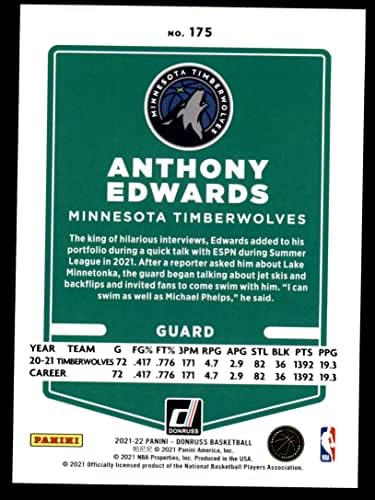 2021 Donruss 175 Anthony Edwards Minnesota Timberwolves (Kosárlabda Kártya) NM/MT Timberwolves