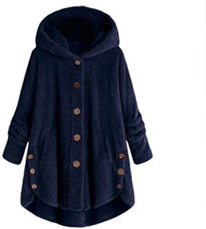 Női Plüss Kapucnis Kabát Téli, Meleg Gyapjú Kabát Plus Size Gomb Lefelé Laza Alkalmi Kardigán Kabát Maximum
